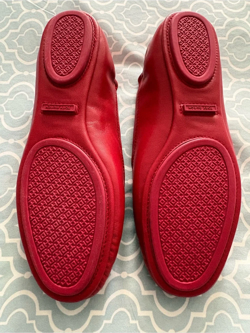 Tory Burch Cherry Red Logo Round-Toe Ballet Flats